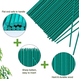 SupKing Garden Plant Stakes,Sturdy Green Wood Bamboo Sticks 17" for Beans,Tomatoes,Vegetable and Potted Plants,Wooden Sign Posting Garden Sticks（30Pcs）