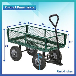 Garden Carts Yard Dump Wagon Cart Lawn Utility Cart Outdoor Steel Heavy Duty Beach Lawn Yard Landscape