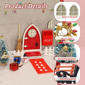 23PCS Christmas Wooden Miniature Fairy Door Kit,Christmas Elf Girl Fairy Doors Decorations Door Enchanted,Tooth Miniature Fairy Door Accessories for Xmas DIY Craft Dollhouse Garden Decor