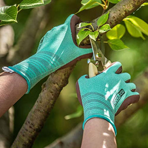 COOLJOB 2 Pairs Breathable Gardening Gloves for Women Small, Stretch Soft Modal Base with Non-slip Rubber Coating, Palm Dipped Grip Work Gloves for Gardener Worker in Lawn Yard Factory Garden