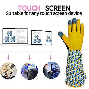 MSUPSAV Genuine Leather Garden Gloves&Gardening Gloves,Thorn Proof&Puncture Resistance Yard Work Gloves,Touchscreen Long Garden Gloves for Digging Planting Weeding,Gardening Gifts (Medium,Tuilp)