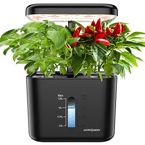 Ahopegarden Indoor Garden Hydroponic Growing System: 4 Pods Plant Germination Kit Aeroponic Herb Vegetable Flower Growth Countertop with Grow Light - Planter Grower Rise Harvest, Earth Black