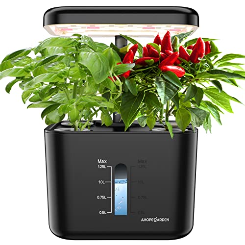 Ahopegarden Indoor Garden Hydroponic Growing System: 4 Pods Plant Germination Kit Aeroponic Herb Vegetable Flower Growth Countertop with Grow Light - Planter Grower Rise Harvest, Earth Black