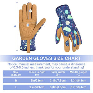 WOHEER Leather Gardening Working Gloves for Women, Abrasion Garden Gloves Scratch Resistant Breathable for Weeding, Digging, Planting, Raking & Mowing (Medium)