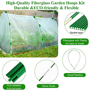 Greenhouse Hoops Grow Tunnel 6 Sets of 8FT Long Garden Hoops, Rust-Free Fiberglass Garden Hoops Frame for Garden Netting Raised Bed Plant Shade Cloth Row Cover, DIY Plant Support Garden Stakes, 36pcs