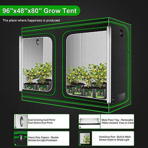 MELONFARM 4x8 Grow Tent, 96"x48"x80'' High Reflective 600D Diamond Mylar Canvas with Observation Window and Floor Tray for Hydroponic Indoor Plant Growing