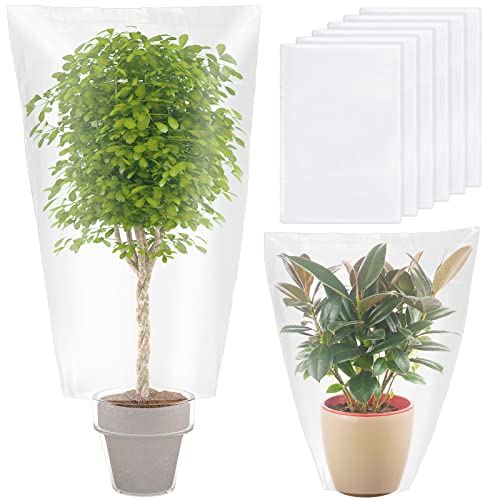 6 Pcs Plant Covers Freeze Protection Winter Plant Film Cover Plastic Clear Plant Shelter Bags Waterproof Frost Cloth for Outdoor Plants Greenhouse Garden Rain Frost Protection (27.6 x 43.3 Inch)