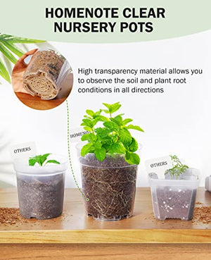 homenote Clear Nursery Pots, 60 Packs 4 Inches Seedling Pots with Drainage Holes, High Transparency Plant Pots Durable Seed Starter Pots Reusable for Plants Vegetables with Bonus 20 Plant Labels