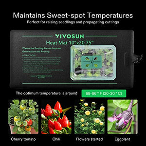 VIVOSUN Durable Waterproof Seedling Heat Mat 10" x 20.75" UL & MET-Certified Warm Hydroponic Heating Pad for Germination, Indoor Gardening, Greenhouse