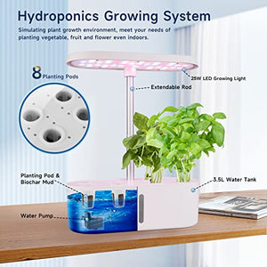 Hydroponics Growing System 8 Pods, Indoor Herb Garden, Plant Growing Gardening kit, 25W 3 Color Plant Growth Light, Smart Cycle Timing Function, Up to 7in Height, Gift for Family Home Kitchen