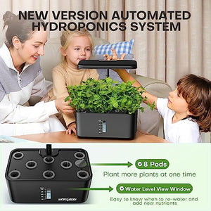 Indoor Garden Hydroponic Growing System: Ahopegarden Plant Germination Kit Aeroponic Herb Vegetable Flower Growth Countertop with Grow Light - Planter Grower Rise Harvest (8 Pods, Dull Black)