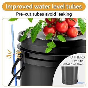GROWNEER 6 Buckets + Air Pump DWC Hydroponic System, 5 Gallon Deep Water Culture Buckets with Air Stone and Water Level Device, Hydroponics Growing System for Indoor Outdoor Leafy Vegetables Herbs