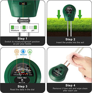 Soil Moisture Tester,3-in-1 Soil Hygrometer Sensor, Plant Water Meter,PH Soil Moisture Meter is Suitable for Garden,Indoor,and Outdoor Lawn Care(No Battery Needed)