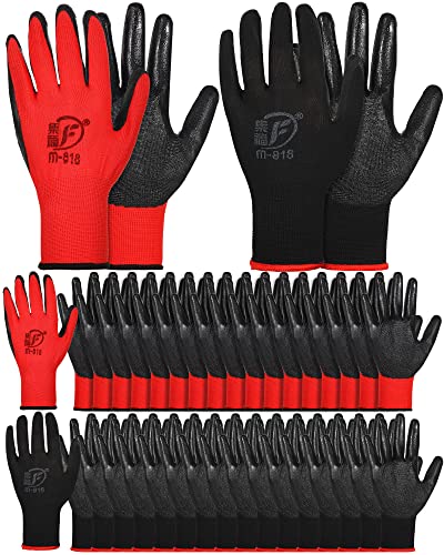 Honeydak 36 Pairs Gardening Gloves for Men Women Breathable Rubber Coated Garden Gloves Men Safety Work Gloves (Red, Black)