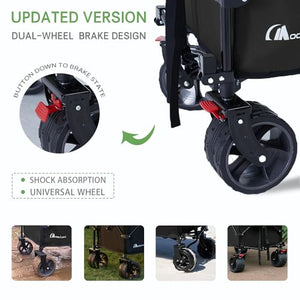 Moon Lence Collapsible Folding Wagon Cart Heavy Duty Folding Garden Portable Hand Cart with All-Terrain Beach Wheels, Adjustable Handle & Drink Holders (Black)