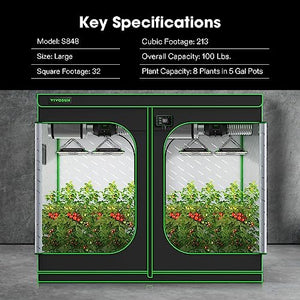 VIVOSUN S848 4x8 Grow Tent, 96"x48"x80" High Reflective Mylar with Observation Window and Floor Tray for Hydroponics Indoor Plant for VS4000/VSF4300