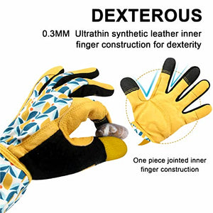 MSUPSAV Genuine Leather Garden Gloves&Gardening Gloves,Thorn Proof&Puncture Resistance Yard Work Gloves,Touchscreen Long Garden Gloves for Digging Planting Weeding,Gardening Gifts (Medium,Tuilp)