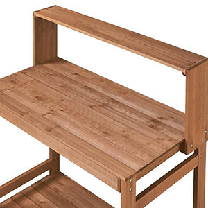 Topeakmart Outdoor Potting Bench -Patio Workstation & Wooden Planting Table with Open Storage Shelf/Polished Surface for Garden/Backyard