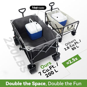 Hikenture Collapsible Wagon Cart with Cargo Net, 220lbs Capacity Beach Wagon with Big Wheels for Sand, Heavy Duty Foldable Wagon with Brakes, Portable Utility Folding Garden Cart for Outdoor