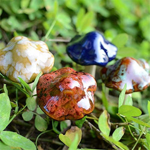Danmu Garden Decor, 4pcs (Random Color) Ceramic Mushroom for Garden, Yard, Fairy Garden - Lawn Ornament Décor, Pottery Ornament 4.52" in Height (Dark Version)
