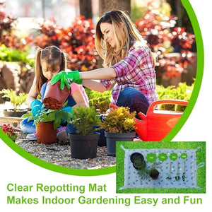 Oraony Potting Mat for Indoor Plants with Tools, Waterproof Clear Transplanting Foldable Planting Mat 17.7x27.6 for Mess Control, Portable Gardening Mat Tray Unique Gift for Plant Lovers