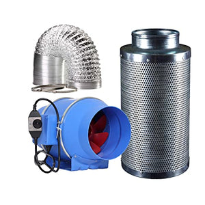 Rural Grow 6 inch Inline Fan, 395 CFM Inline Duct Fan with Speed Controller, Ventilation Kit 6 inch Carbon Filter Exhaust Fan Combo with 8 Feet Ducting for Hydroponics