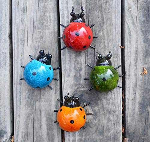 GIFTME 5 Metal Garden Wall Art Decorative Set of 4 Cute Ladybugs Outdoor Wall Sculptures