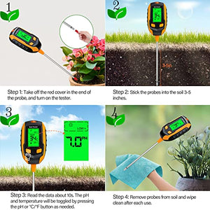 4-in-1 Soil Moisture Meter ,Digital Plant Temperature/Soil Moisture/PH Meter/Sunlight Intensity/Environment Humidity Backlight LCD display Soil Test Meter for Gardening, Farming,and Outdoor Plants