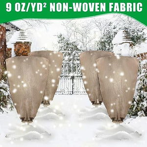 Berlune 2 Pcs 47 x 72'' Oversized Reusable Warm Burlap Winter Plant Cover Bags with Drawstring Large Burlap Plant Frost Cloth Cold Freeze Blanket Protecting Fruit Tree Potted Plants