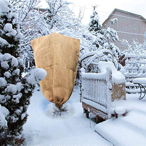 40 × 47 Inch Burlap Winter Plant Cover Bags- Large Size Plant Frost Protector with Drawstring Reusable Plant Covers Freeze Protection Tree Freeze Blanket for Outdoor Garden Plants from Animal Eating