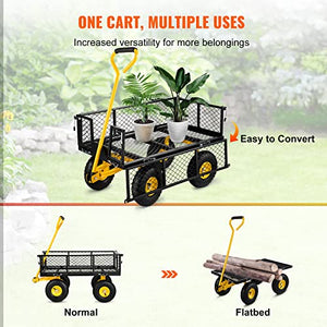 VEVOR Steel Garden Cart, Heavy Duty 500 lbs Capacity, with Removable Mesh Sides to Convert into Flatbed, Utility Metal Wagon with 180° Rotating Handle and 10 in Tires, Perfect for Farm, Yard