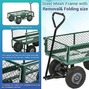 Garden Carts Yard Dump Wagon Cart Lawn Utility Cart Outdoor Steel Heavy Duty Beach Lawn Yard Landscape