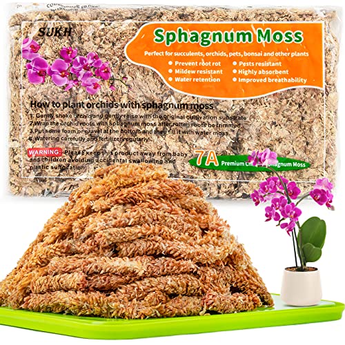 Sukh 5oz Sphagnum Peat Moss for Plants - Natural Premium Long Fibered Chile Dried Moss Potting Mix for Orchids Succulent Carnivorous Potted Plant Reptiles Medium Sarracenia