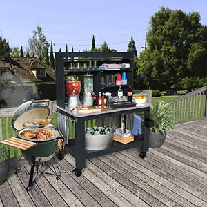GDLF Potting Bench Table Large Outdoor Kitchen Island Prep Station with Stainless Steel Top Waterproof Cover, Hardwood, 66.9" H