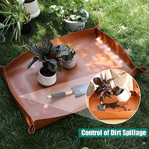 Owl Focus PU Leather Repotting Mat,Indoor Plant Transplanting and Mess Control Tarp,26.5" x 26.5" Foldable Waterproof Potting Tray,Succulent Gardening Mat for Plant Lovers Gifts
