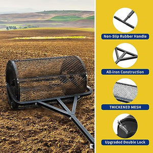 Pipleo Compost Spreader, 24'' Peat Moss Spreader with Adjustable T Shaped Handle Seeding, Lightweight Metal Mesh Spreader for Lawn and Garden for Top Dressing Compost, Dirt, Mulch, Soil (Black)