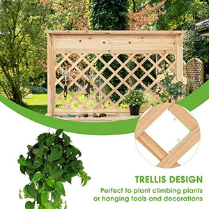 Giantex Garden Potting Bench Table, Wood Outdoor Work Station with Trellis and Shelves for Gardening Tools, Drawer, Hidden Storage Cabinet with Sliding Lid, Workstation Table, 47"x 16.5" x 60"