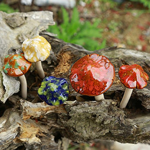Danmu Garden Decor, 4pcs (Random Color) Ceramic Mushroom for Garden, Yard, Fairy Garden - Lawn Ornament Décor, Pottery Ornament 4.52" in Height (Dark Version)