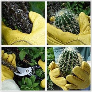 GLOSAV Gardening Gloves Thorn Proof for Rose Pruning & Cactus Trimming, Long Leather Garden Gloves for Women & Men (Medium)