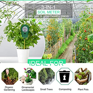 3-in-1 Soil Test Kit, Soil Moisture Meter/Soil ph Meter/Fertility Soil Tester, Soil Hygrometer for Garden, Farm, Plant, Outdoor, Indoor, Lawn Care Moisture Meter for Hous Plants (No Battery Needed)