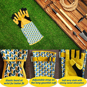 MSUPSAV Genuine Leather Garden Gloves&Gardening Gloves,Thorn Proof&Puncture Resistance Yard Work Gloves,Touchscreen Long Garden Gloves for Digging Planting Weeding,Gardening Gifts (Medium,Tuilp)