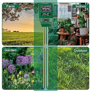 SZHLUX Soil Ggardening Tools 3-in-1 Moisture Meter Light & PH Tester for Plant Care, for Garden, Lawn, Farm, Indoor & Outdoor, 11.4in, Green