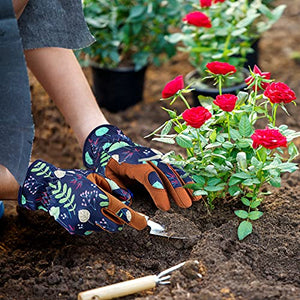Leather Gardening Gloves for Women - Working Gloves for Weeding, Digging, Planting, Raking and Pruning (B-Blue) Medium