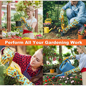 DLY Gardening Gloves for Women - Long Thorn Proof Rose Pruning Garden Gloves, Cowhide Leather Gauntlet Gardening Gifts
