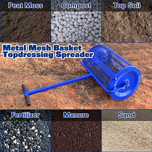 BILT HARD Peat Moss Spreader, 24 in Compost Spreader for Lawn and Garden, Heavy Duty Metal Mesh Basket Topdressing Roller, Spreading Dirt, Mulch and Soil
