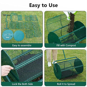 HIDALIFE Compost Spreader, 24'' Peat Moss Spreader Roller,Drop Fertilizer Grass Seed Spreader with Upgrade T Handle,Lightweight Metal Mesh Spreader Lawn & Garden Tool