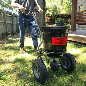 Brinly P20-500BHDF-A Push Spreader with Side Deflector Kit and Hopper Grate, 50 lb. Capacity, Matte Black