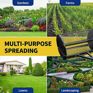 Pipleo Compost Spreader, 24'' Peat Moss Spreader with Adjustable T Shaped Handle Seeding, Lightweight Metal Mesh Spreader for Lawn and Garden for Top Dressing Compost, Dirt, Mulch, Soil (Black)