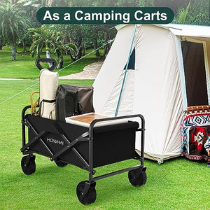 Collapsible Wagon, Wagon Cart with Wheels Foldable, Utility Wagon Cart with Wheels Foldable, Heavy Duty 100L Large with Drink Holders for Garden, Camping, Beach, Shopping(Black)