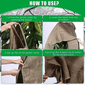 Berlune 2 Pcs 47 x 72'' Oversized Reusable Warm Burlap Winter Plant Cover Bags with Drawstring Large Burlap Plant Frost Cloth Cold Freeze Blanket Protecting Fruit Tree Potted Plants
